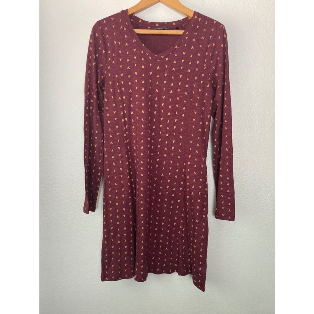 Toad & Co Windmere Dress Womens Medium Burgundy Cotton Knit Long Sleeve Pockets